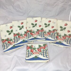 6 CANNON Part Linen Kitchen DISH TOWELS NEW USA Strawberries VTG NOS